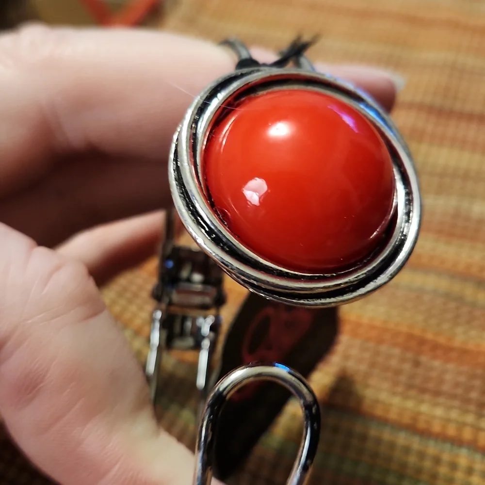 Silvertone & Red Clamper Bracelet - Picture 2 of 2